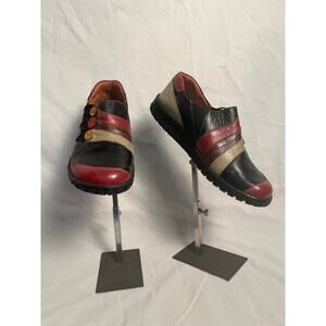 Spring Step Leather Slip-On Comfort Shoes Multicolor Striped Buttons EU 36 US 6